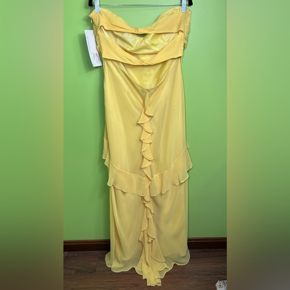 Strapless Yellow Ruffled Evening Gown - Picture 6 of 7